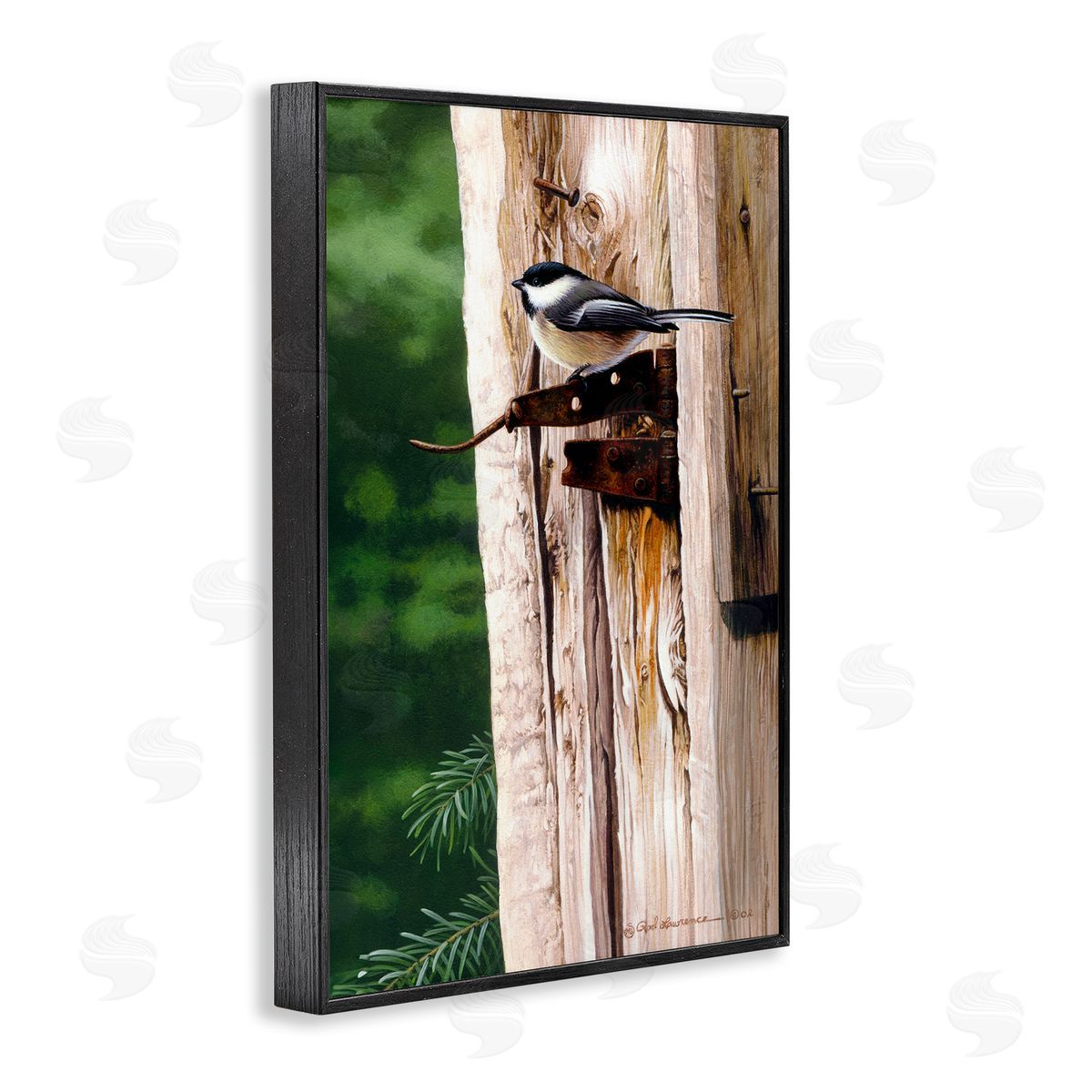 Rod Lawrence Bird on Rusty Perch Black Framed Giclee Wall Art Print