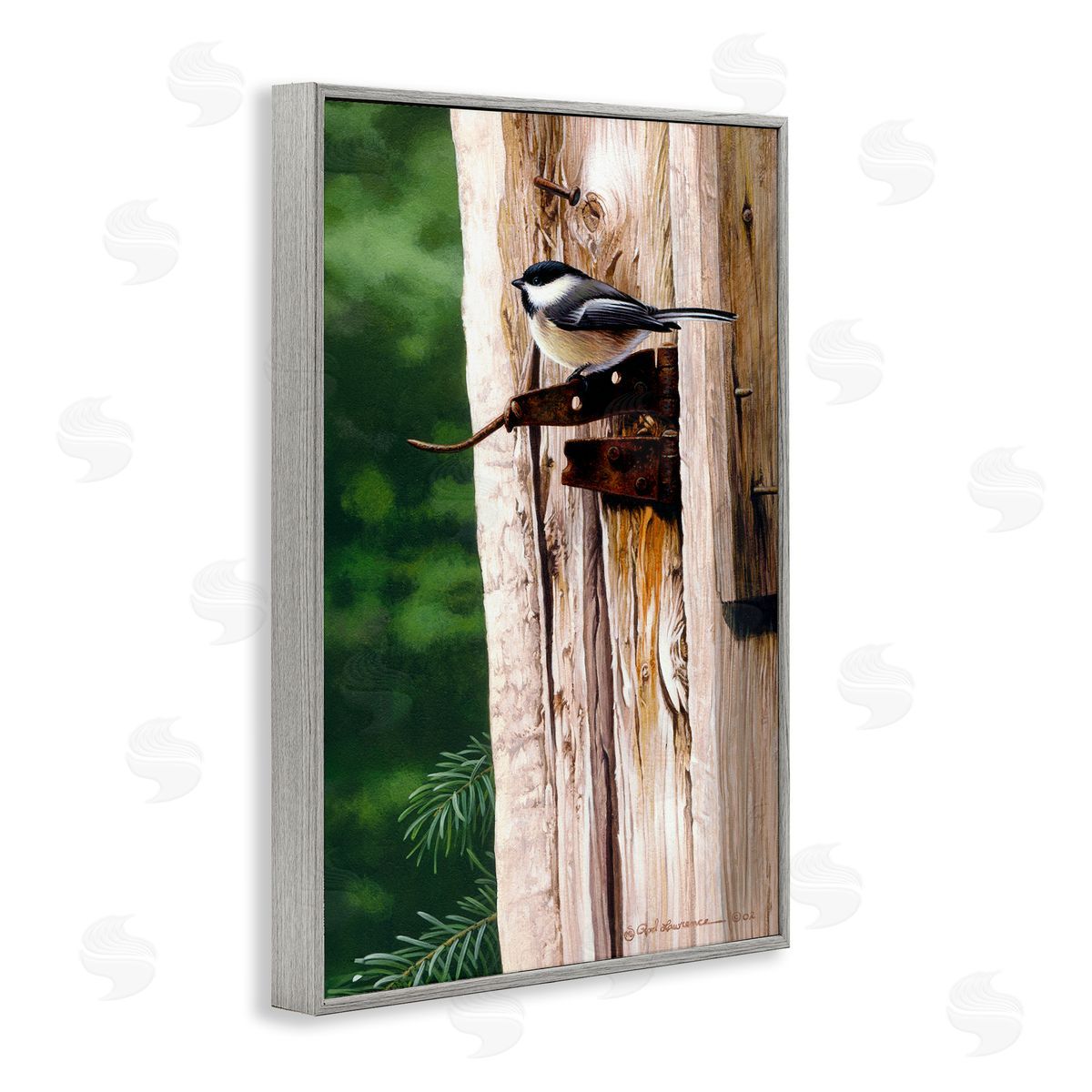 Rod Lawrence Bird on Rusty Perch Gray Framed Giclee Wall Art Print