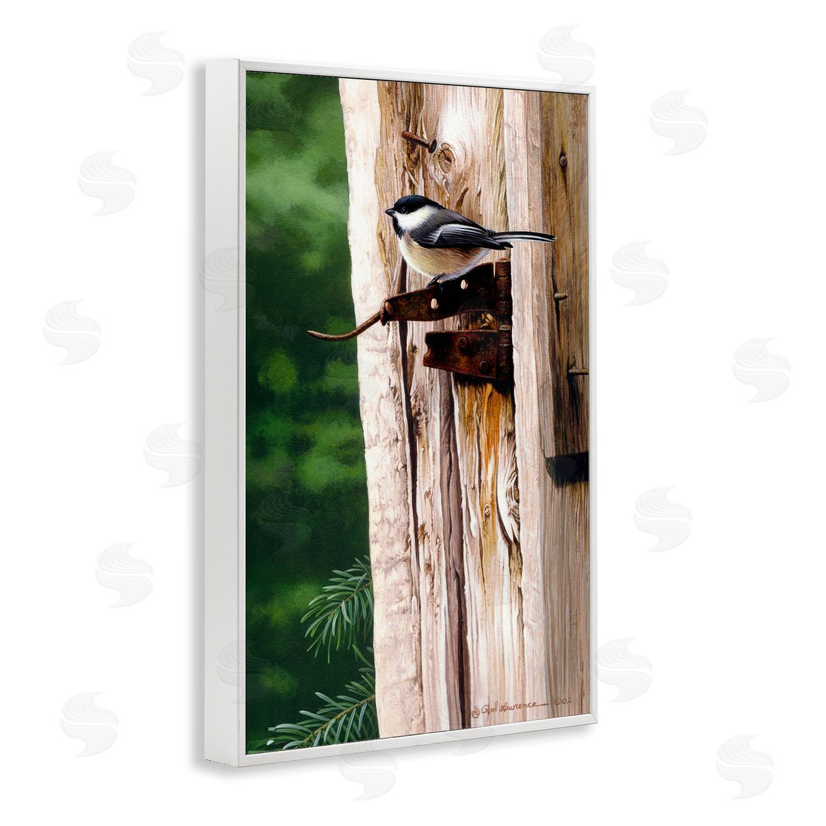 Rod Lawrence Bird on Rusty Perch White Framed Giclee Wall Art Print