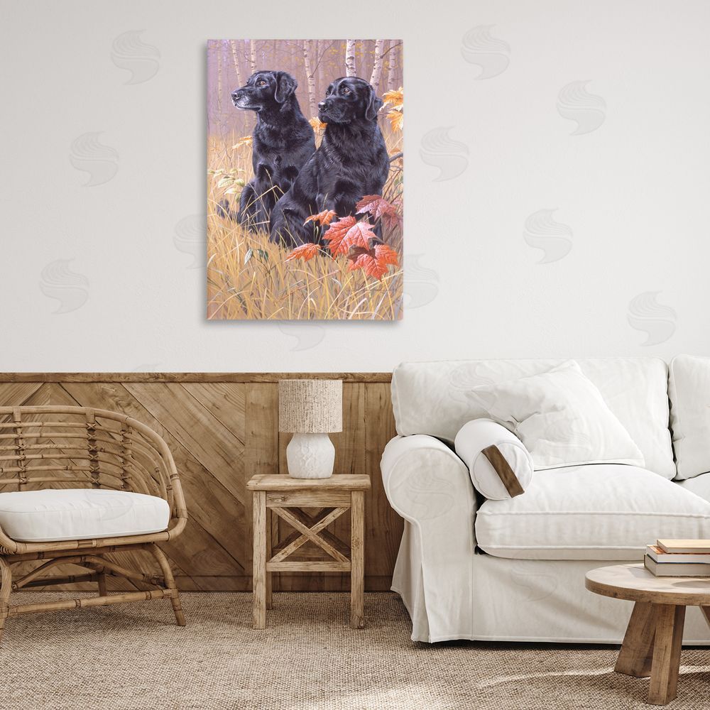 Rod Lawrence Autumnal Black Dogs Canvas Wall Art Print in Room