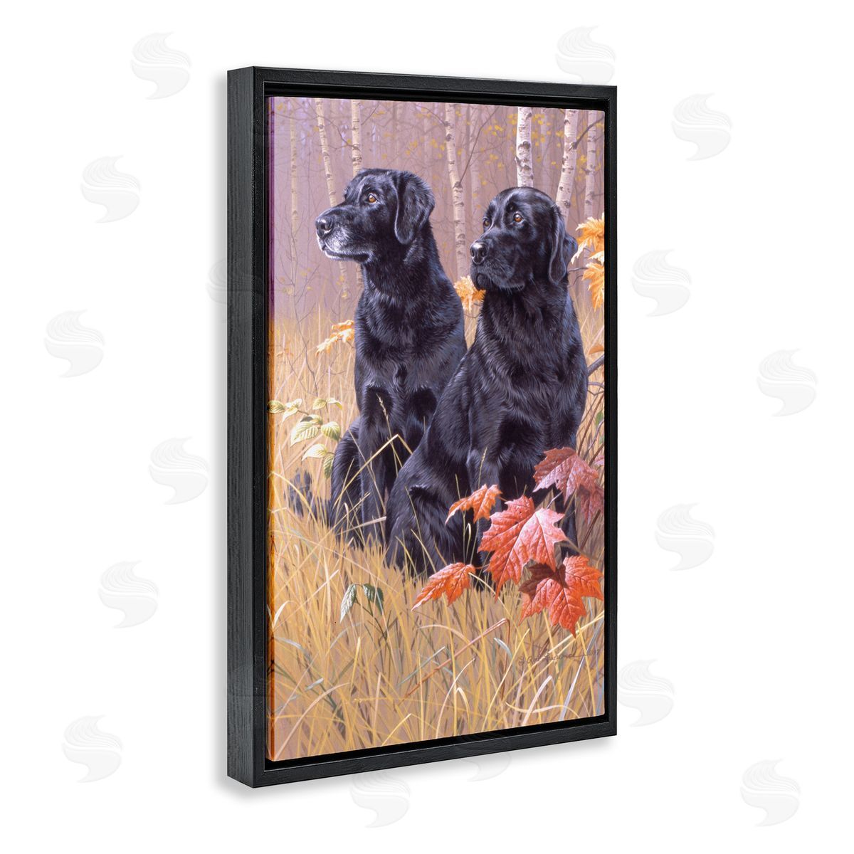 Rod Lawrence Autumnal Black Dogs Black Floating Frame Canvas Wall Art Print