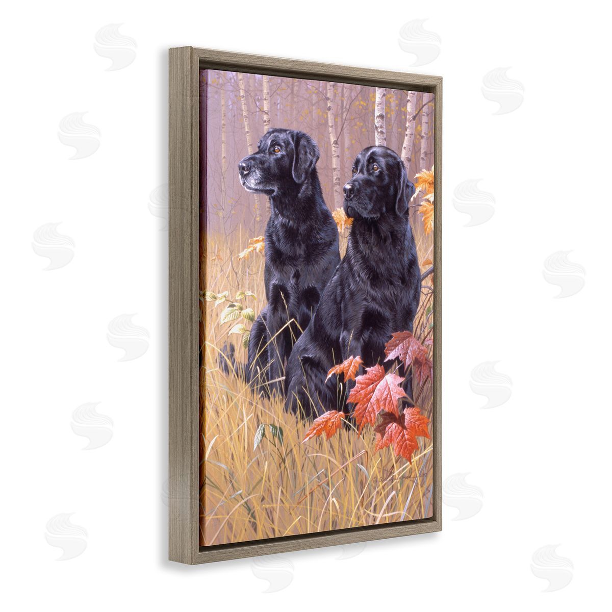 Rod Lawrence Autumnal Black Dogs Brown Floating Frame Canvas Wall Art Print