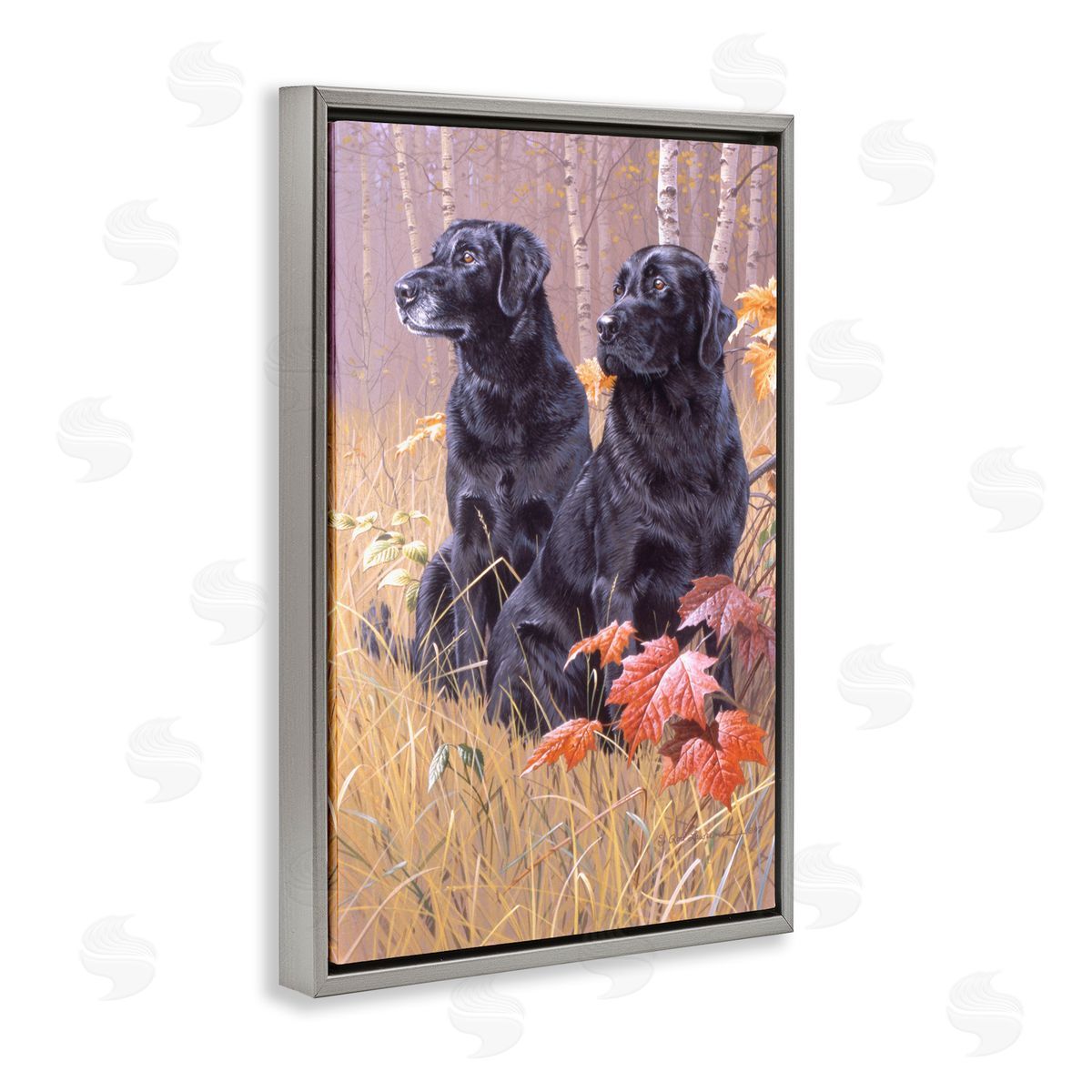 Rod Lawrence Autumnal Black Dogs Gray Floating Frame Canvas Wall Art Print