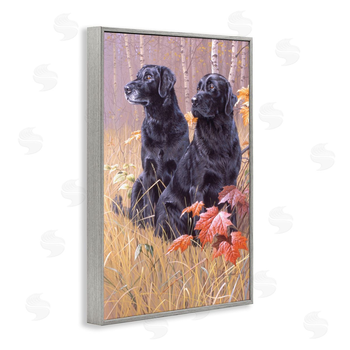 Rod Lawrence Autumnal Black Dogs Gray Framed Giclee Wall Art Print