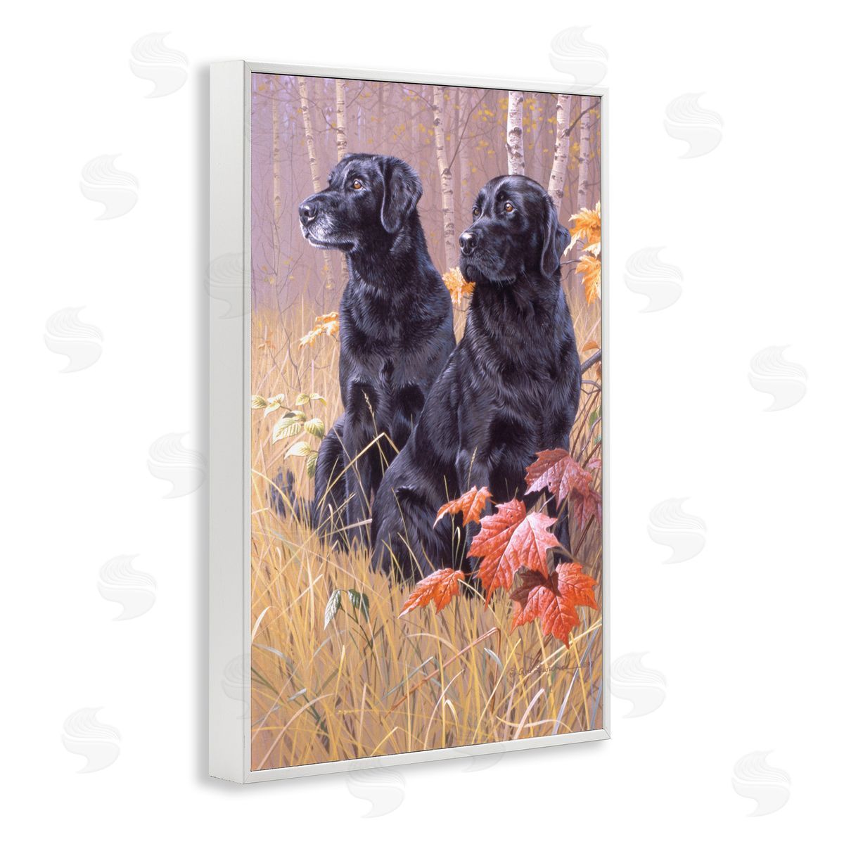 Rod Lawrence Autumnal Black Dogs White Framed Giclee Wall Art Print