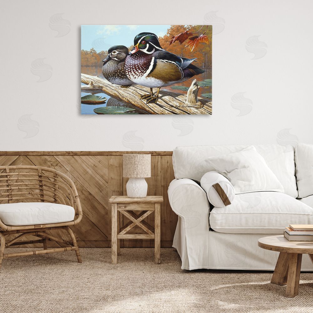 Rod Lawrence Duck Pair on Driftwood Canvas Wall Art Print in Room