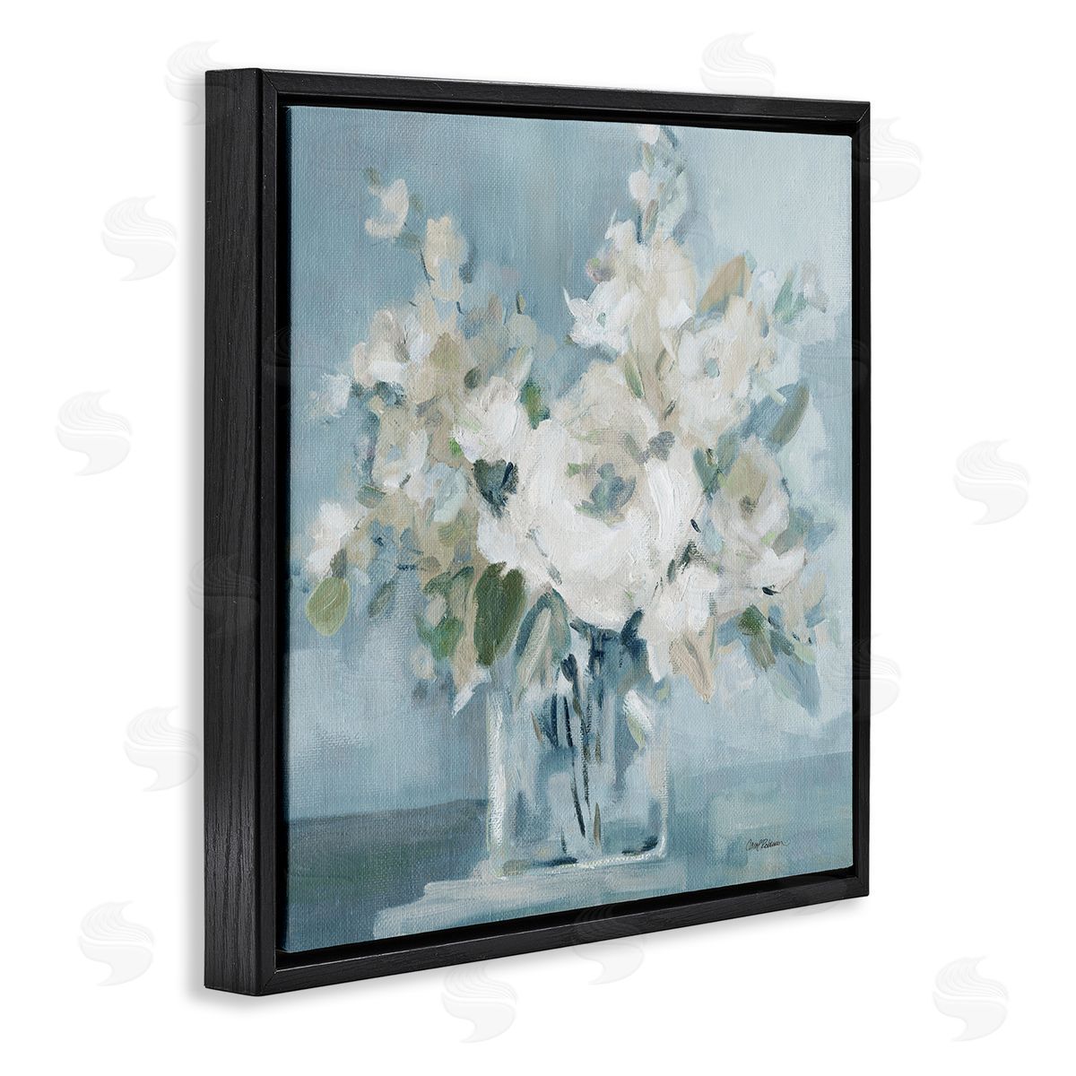 Carol Robinson Soft White Blossoms Vase Black Floating Frame Canvas Wall Art Print