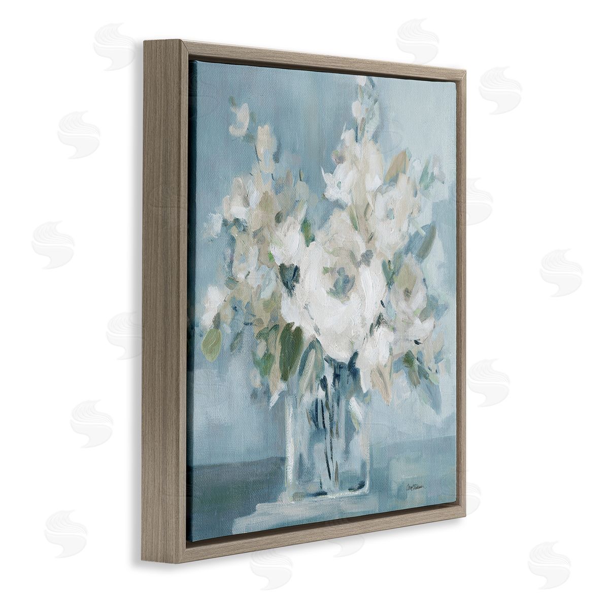 Carol Robinson Soft White Blossoms Vase Brown Floating Frame Canvas Wall Art Print