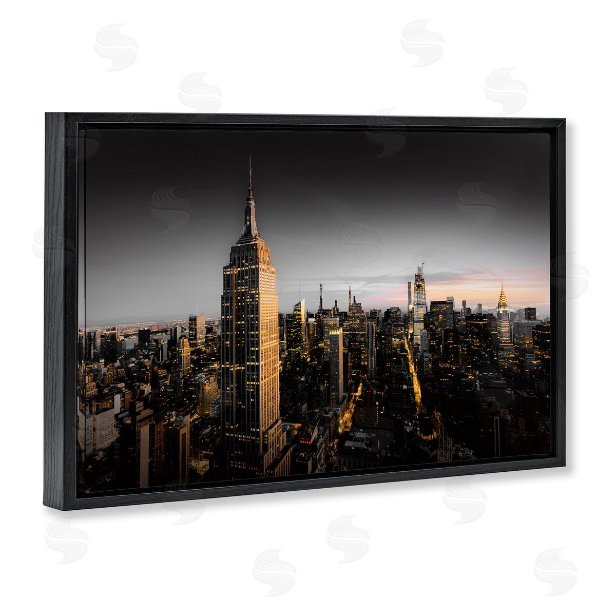 CAD Designs Aerial City Horizon Black Floating Frame Canvas Wall Art Print