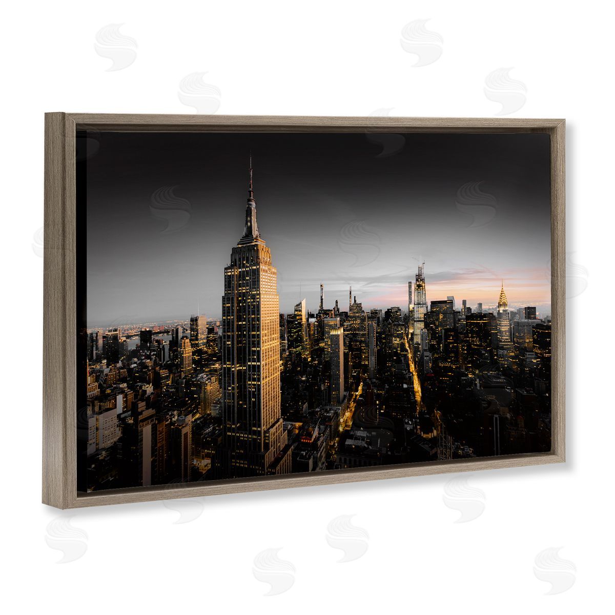CAD Designs Aerial City Horizon Brown Floating Frame Canvas Wall Art Print