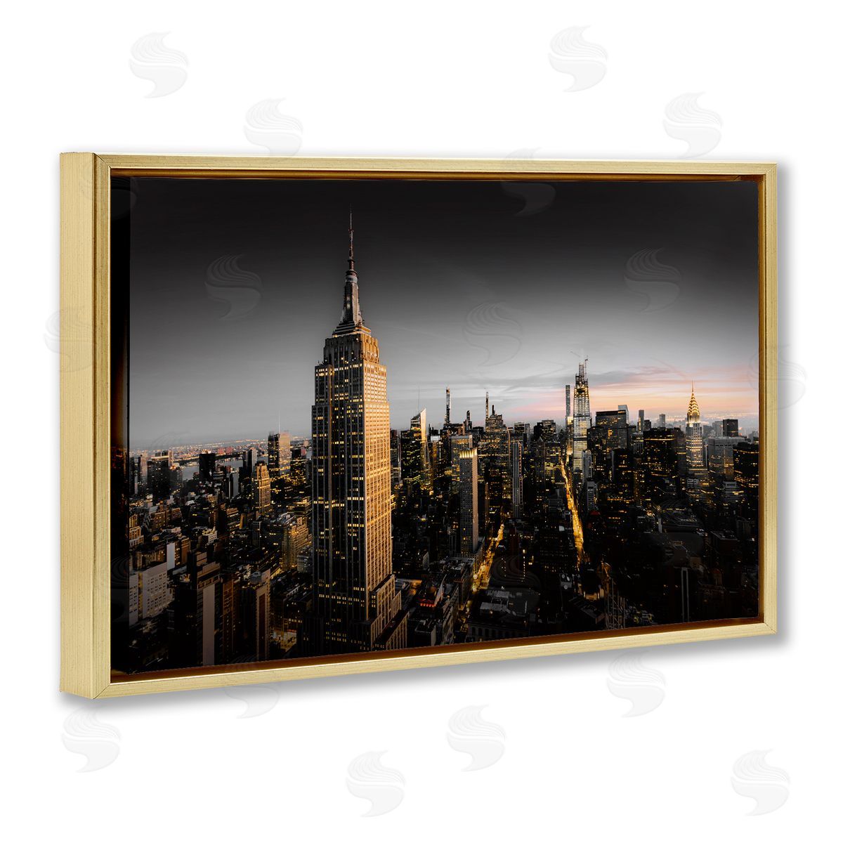 CAD Designs Aerial City Horizon Gold Floating Frame Canvas Wall Art Print