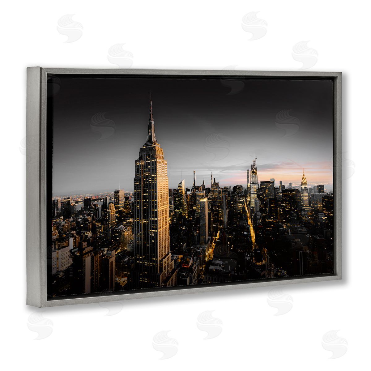 CAD Designs Aerial City Horizon Gray Floating Frame Canvas Wall Art Print