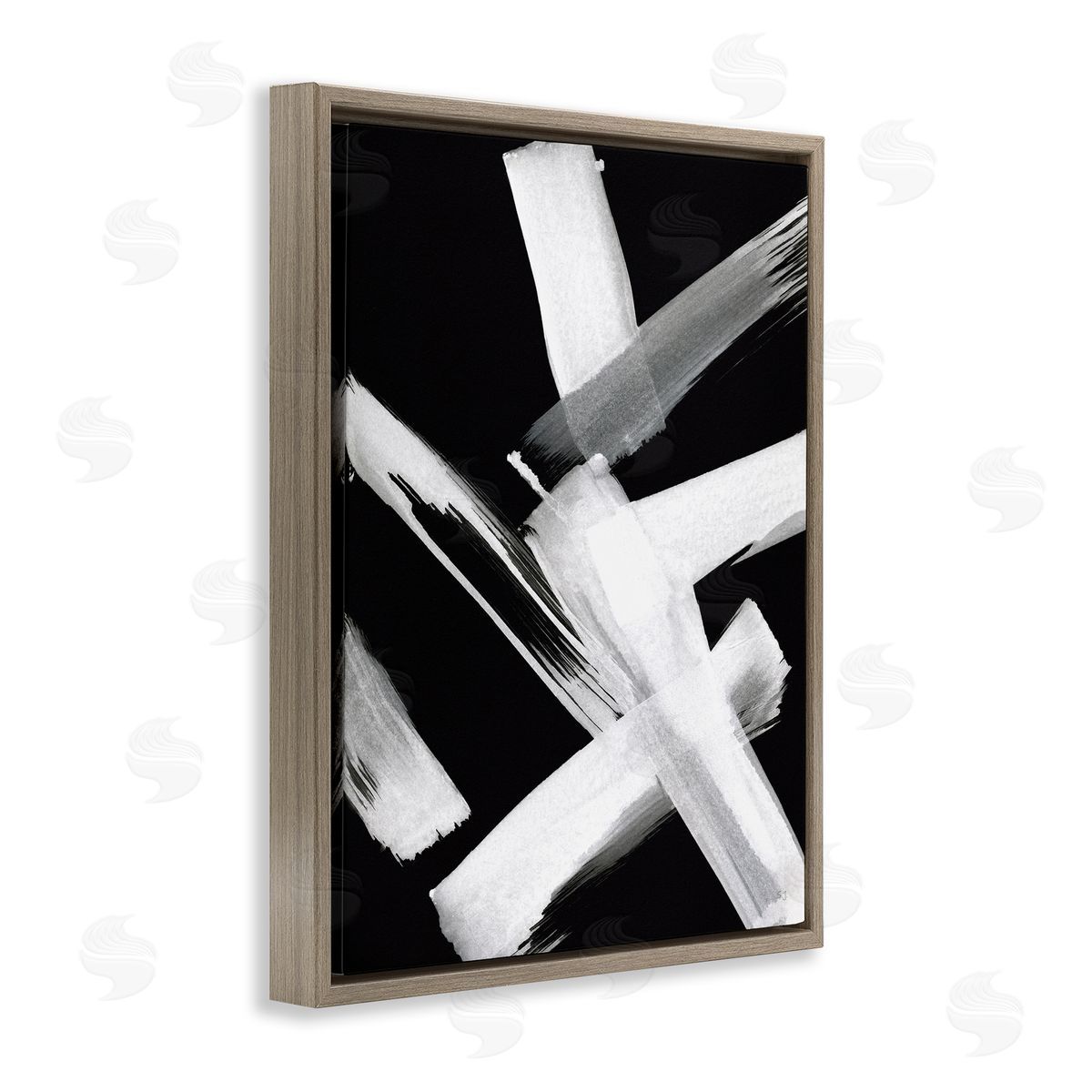 Susan Jill Brushstrokes on Black Brown Floating Frame Canvas Wall Art Print