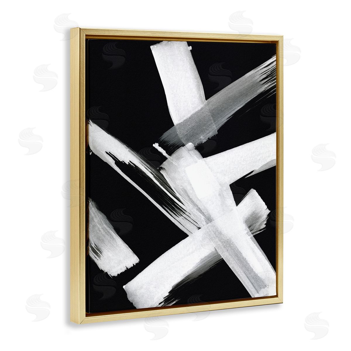 Susan Jill Brushstrokes on Black Gold Floating Frame Canvas Wall Art Print