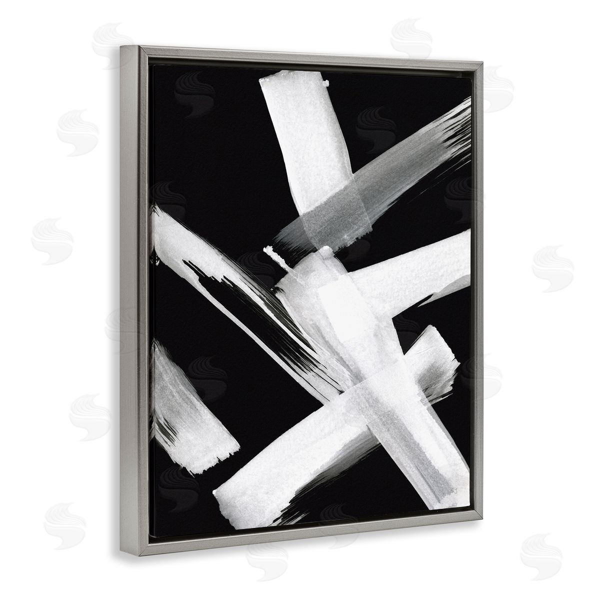 Susan Jill Brushstrokes on Black Gray Floating Frame Canvas Wall Art Print