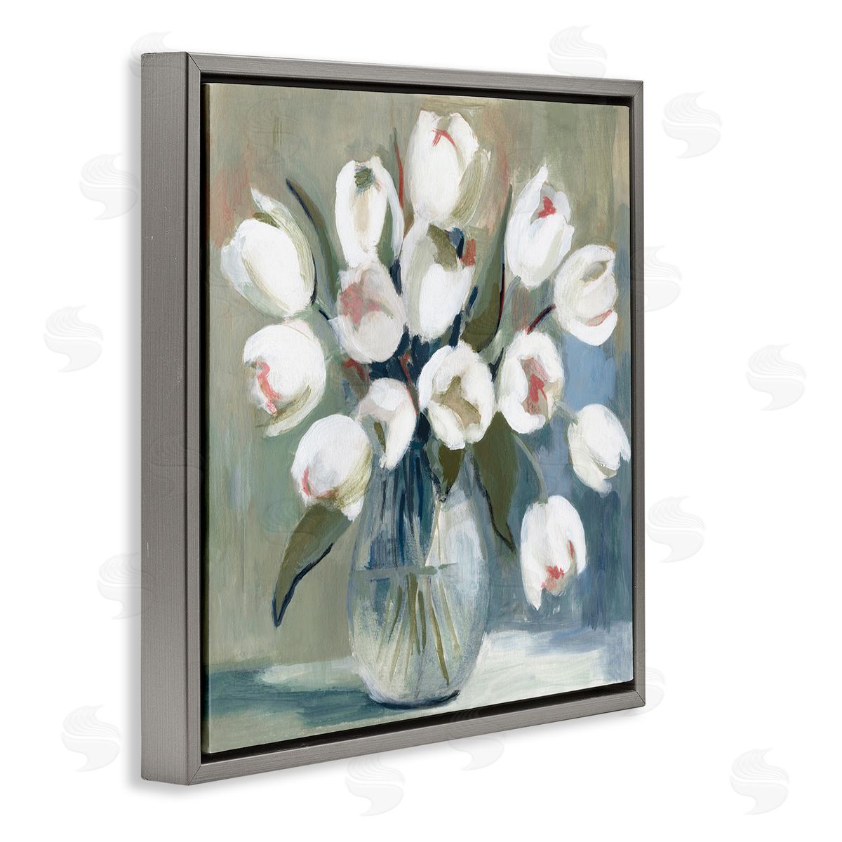 Charity Henderson White Tulip Vase Gray Floating Frame Canvas Wall Art Print