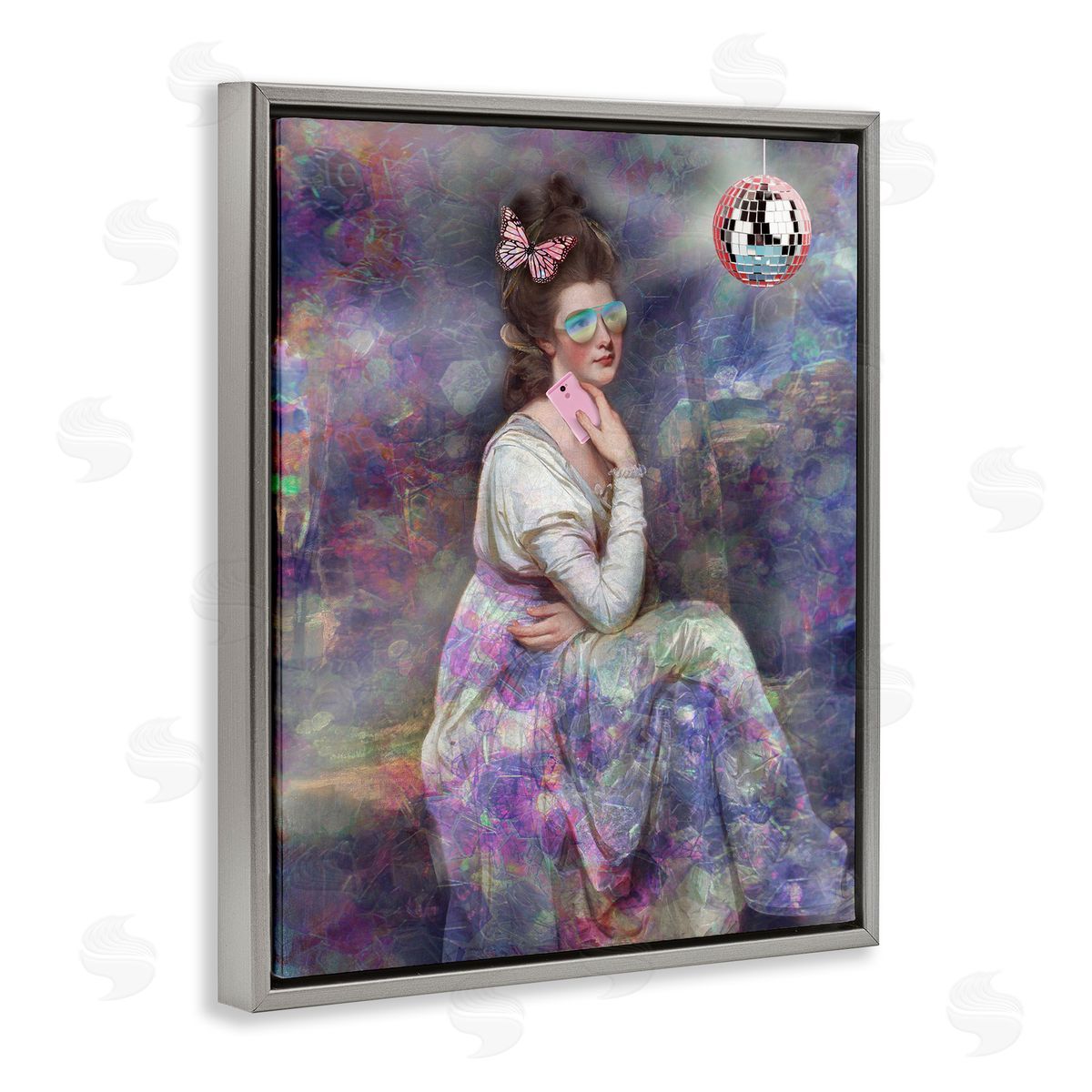George Romney Timeless Woman with Disco Ball Gray Floating Frame Canvas Wall Art Print