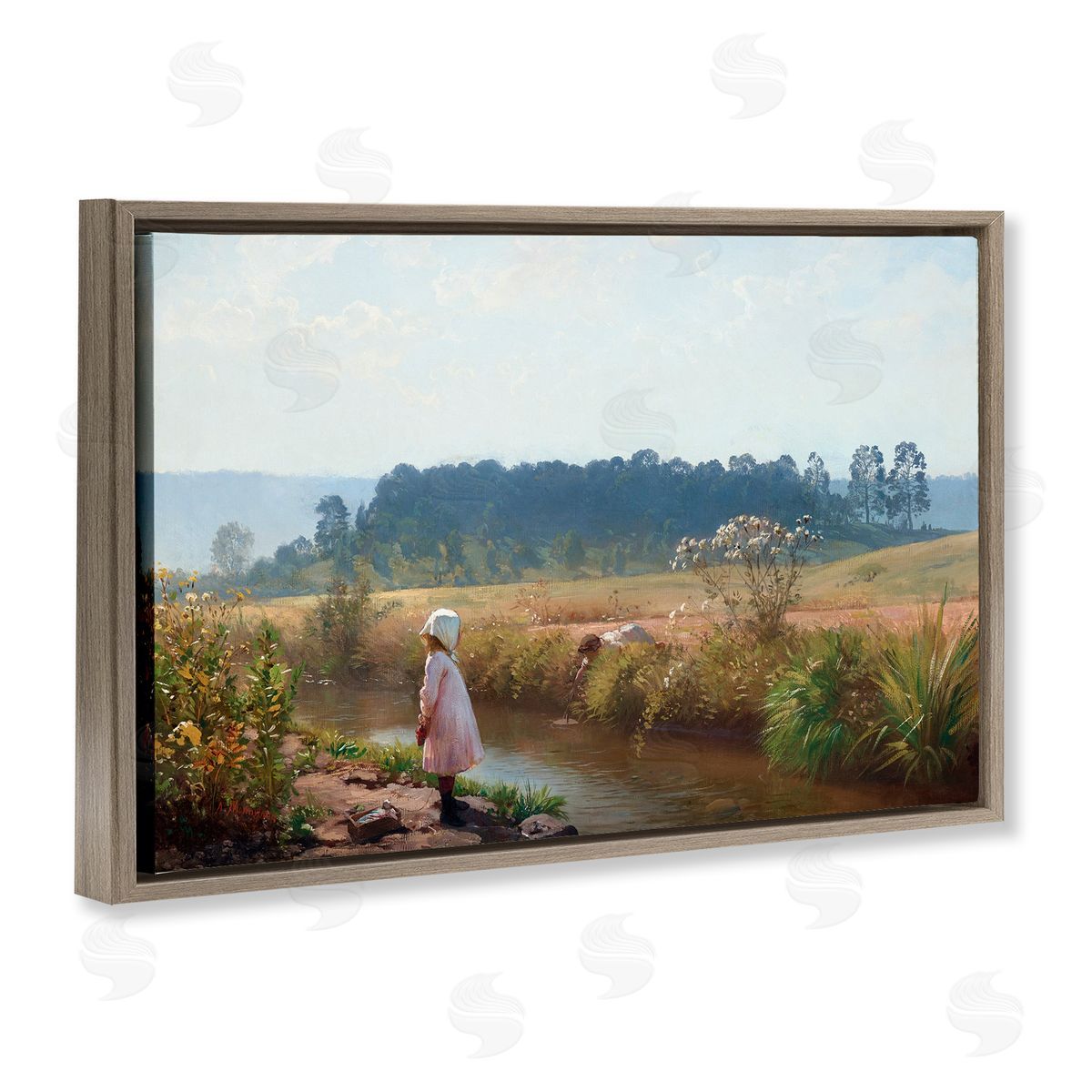August Malmstrom Down By The River Brown Floating Frame Canvas Wall Art Print