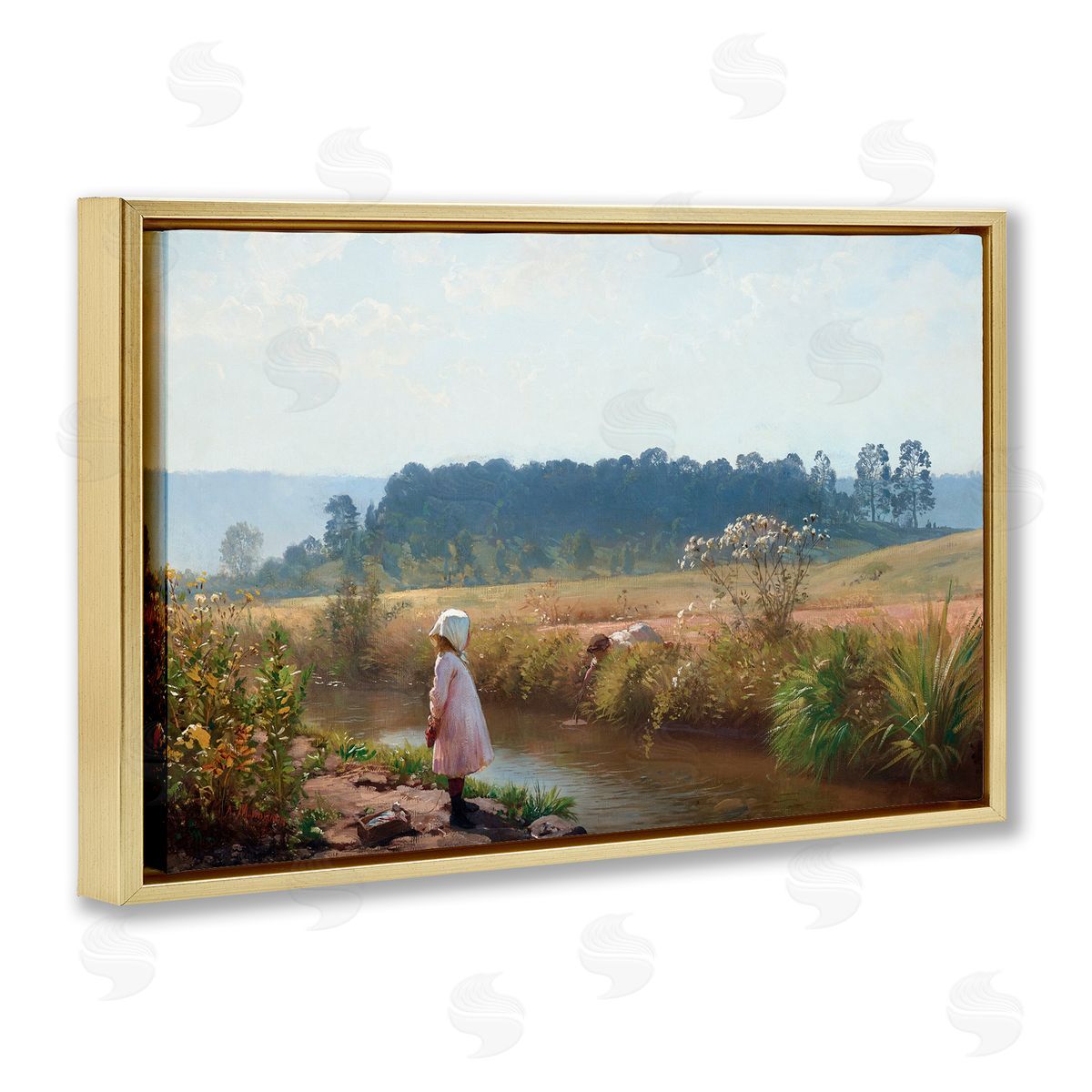 August Malmstrom Down By The River Gold Floating Frame Canvas Wall Art Print