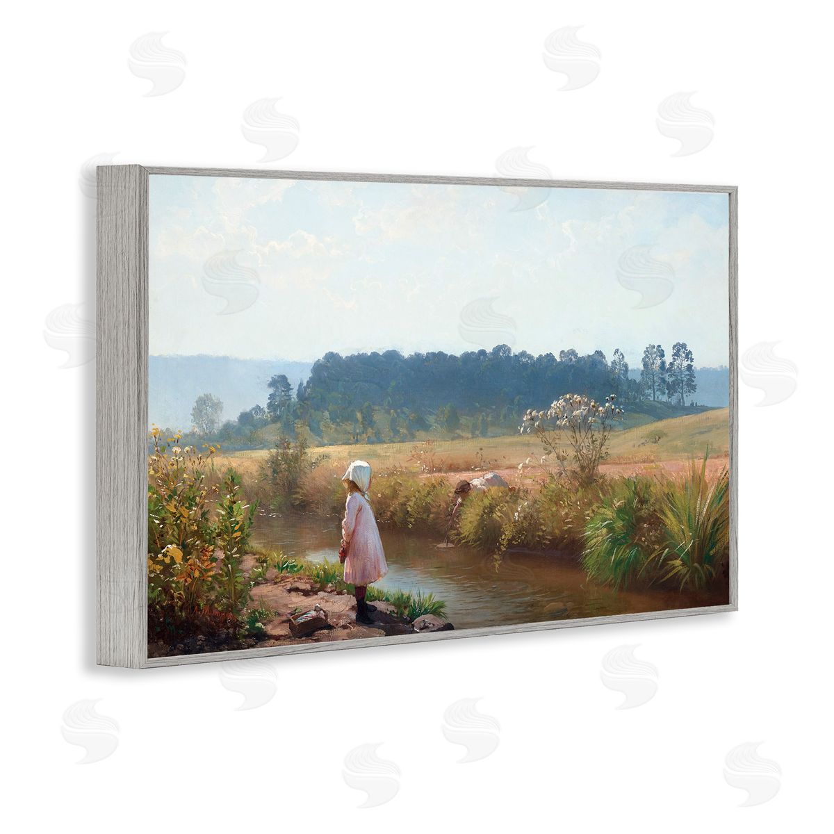 August Malmstrom Down By The River Gray Framed Giclee Wall Art Print