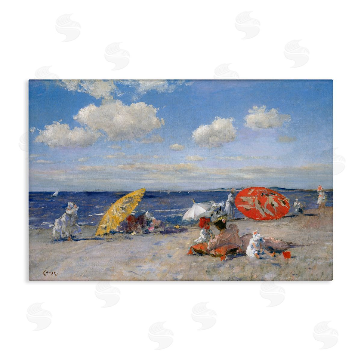 William Merit Chase Classic Beachgoers Scene Canvas Wall Art Print