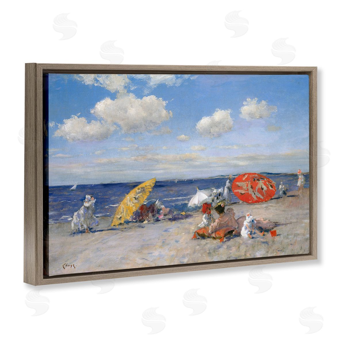 William Merit Chase Classic Beachgoers Scene Brown Floating Frame Canvas Wall Art Print