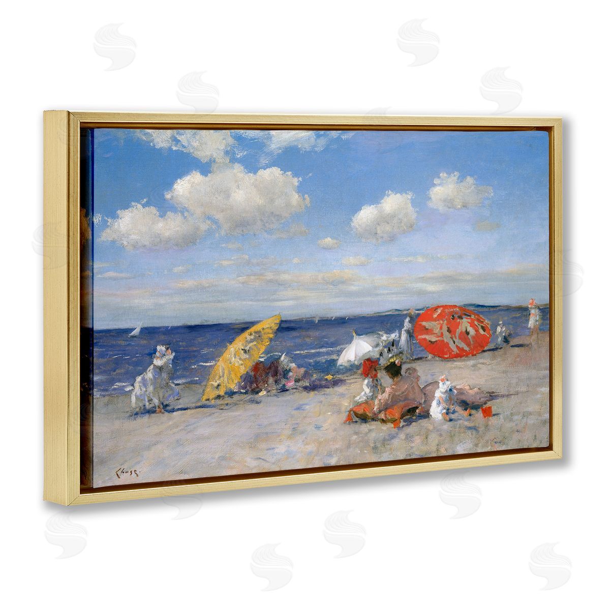 William Merit Chase Classic Beachgoers Scene Gold Floating Frame Canvas Wall Art Print