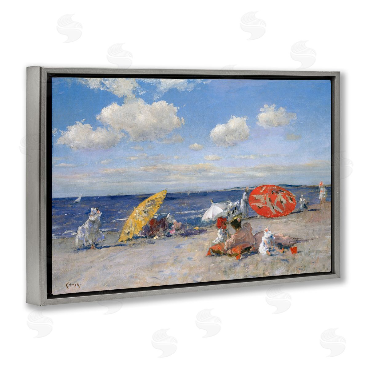 William Merit Chase Classic Beachgoers Scene Gray Floating Frame Canvas Wall Art Print