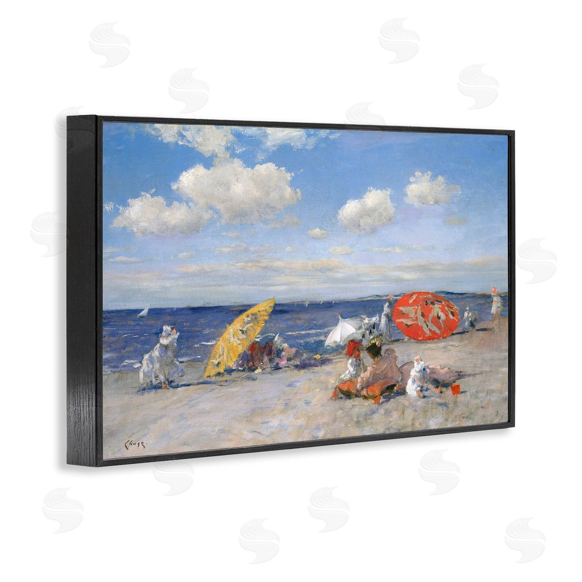 William Merit Chase Classic Beachgoers Scene Black Framed Giclee Wall Art Print