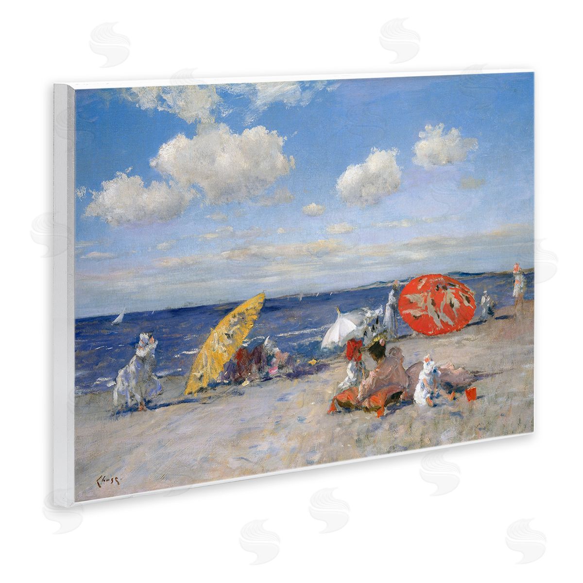 William Merit Chase Classic Beachgoers Scene Wooden Wall Plaque Art Print