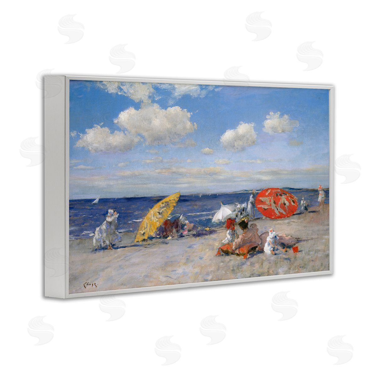 William Merit Chase Classic Beachgoers Scene White Framed Giclee Wall Art Print