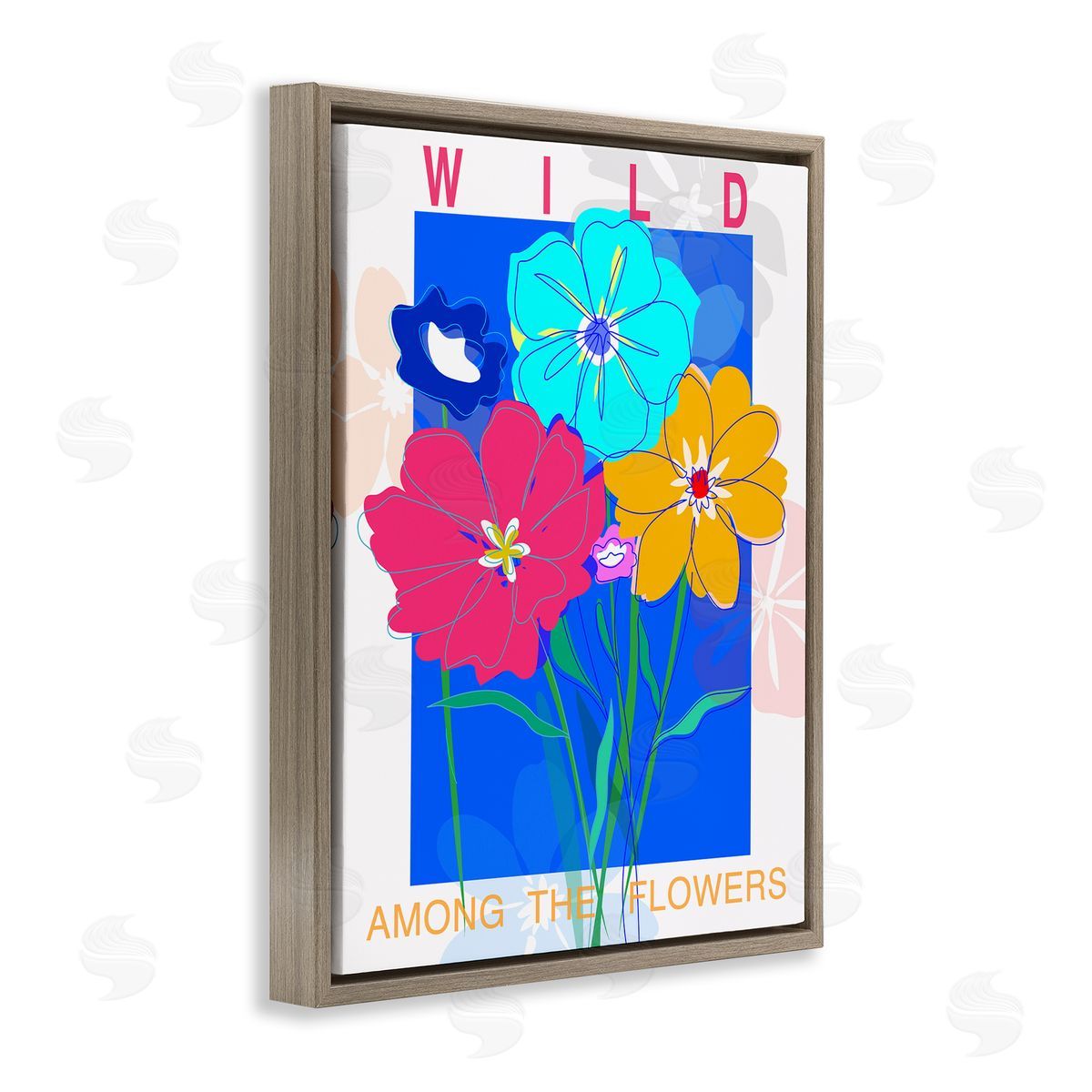 CAD Designs Wild Among The Flowers Brown Floating Frame Canvas Wall Art Print