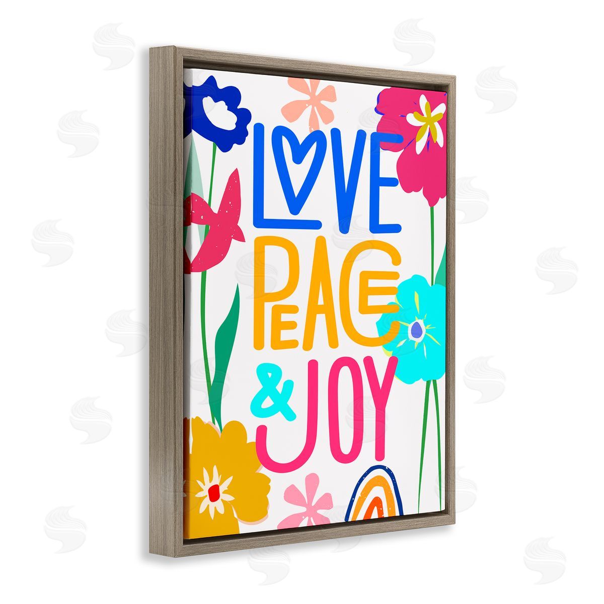 CAD Designs Bold Love Peace Joy Brown Floating Frame Canvas Wall Art Print