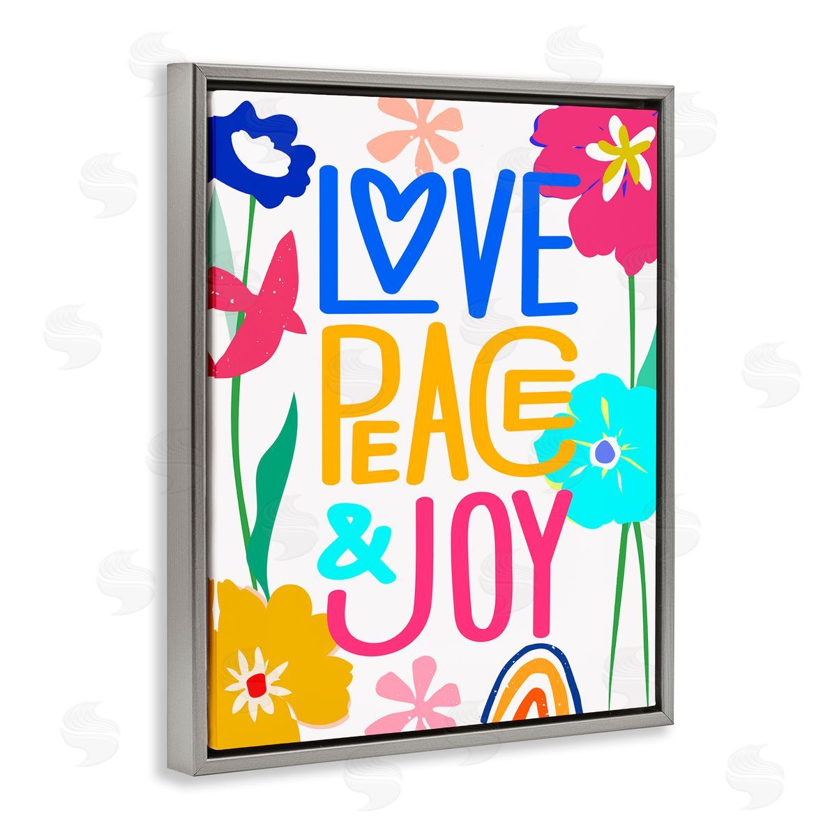 CAD Designs Bold Love Peace Joy Gray Floating Frame Canvas Wall Art Print