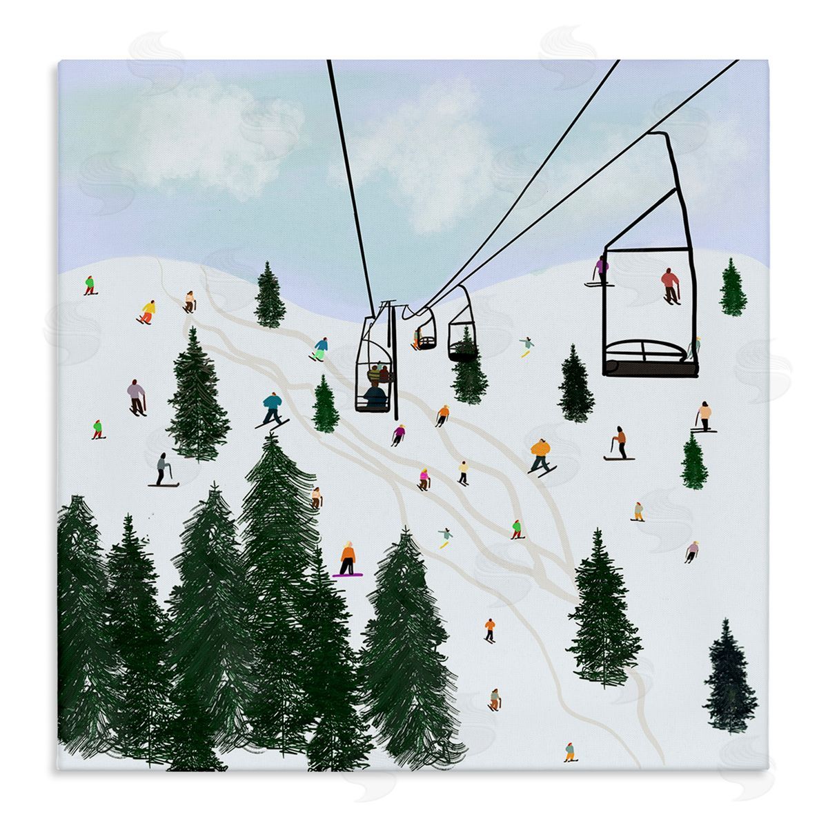 Ashley Singleton Ski Lift & Slopes Canvas Wall Art Print