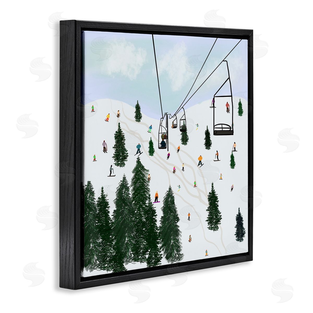 Ashley Singleton Ski Lift & Slopes Black Floating Frame Canvas Wall Art Print