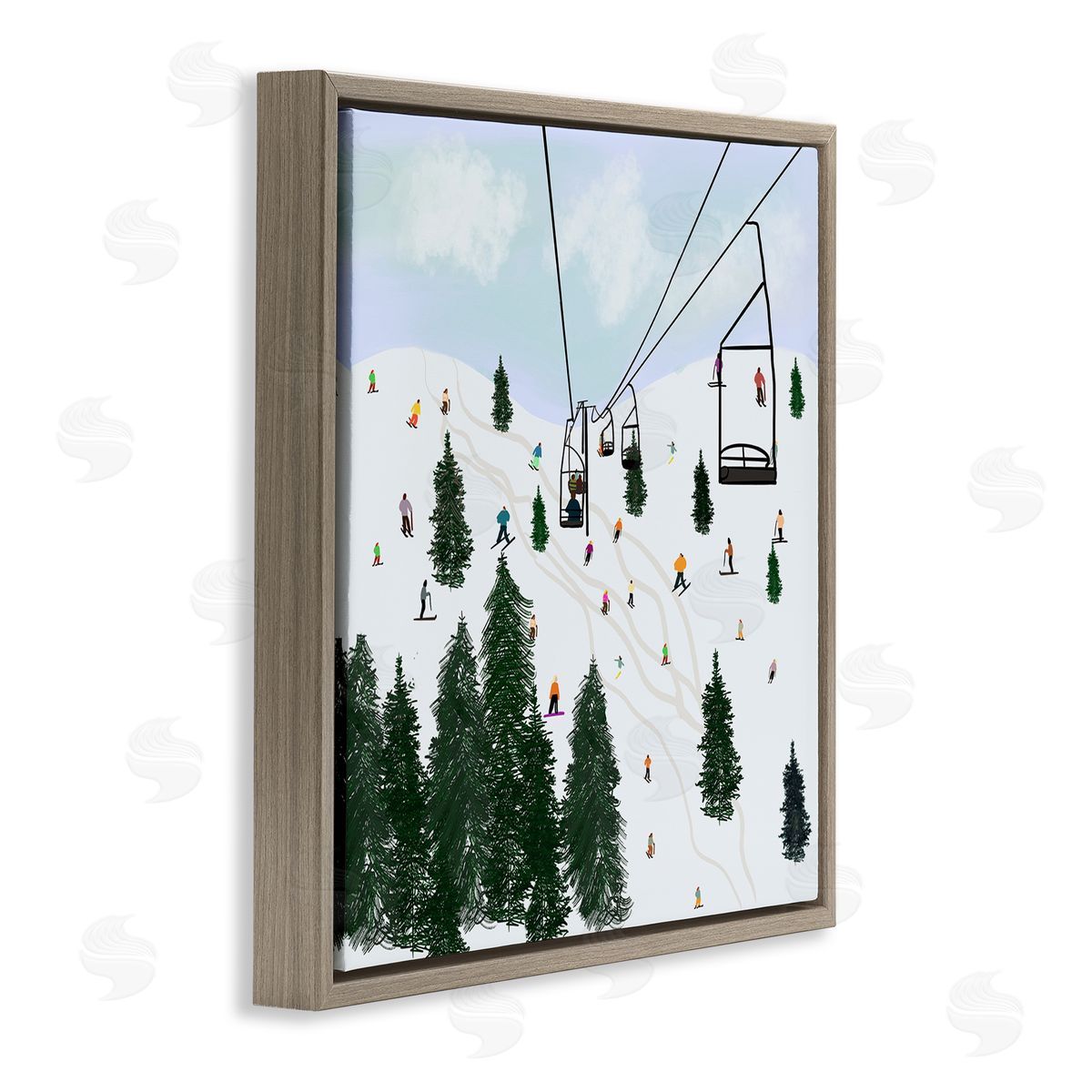 Ashley Singleton Ski Lift & Slopes Brown Floating Frame Canvas Wall Art Print