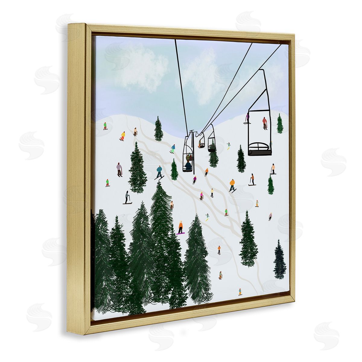 Ashley Singleton Ski Lift & Slopes Gold Floating Frame Canvas Wall Art Print