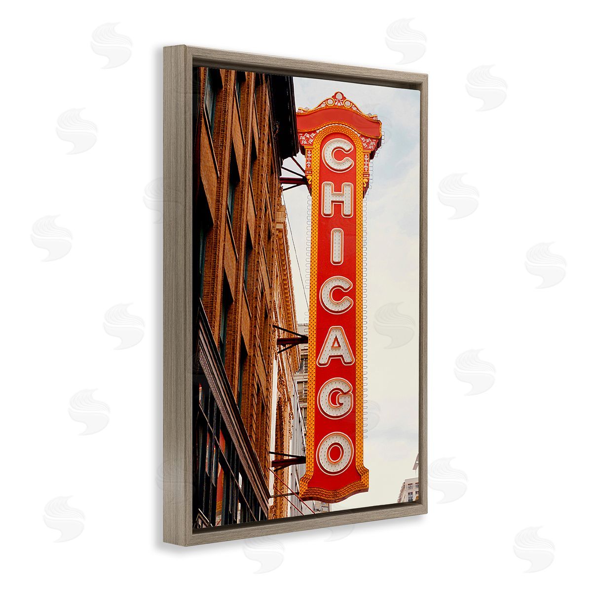 Ashley Singleton Chicago City Sign Brown Floating Frame Canvas Wall Art Print