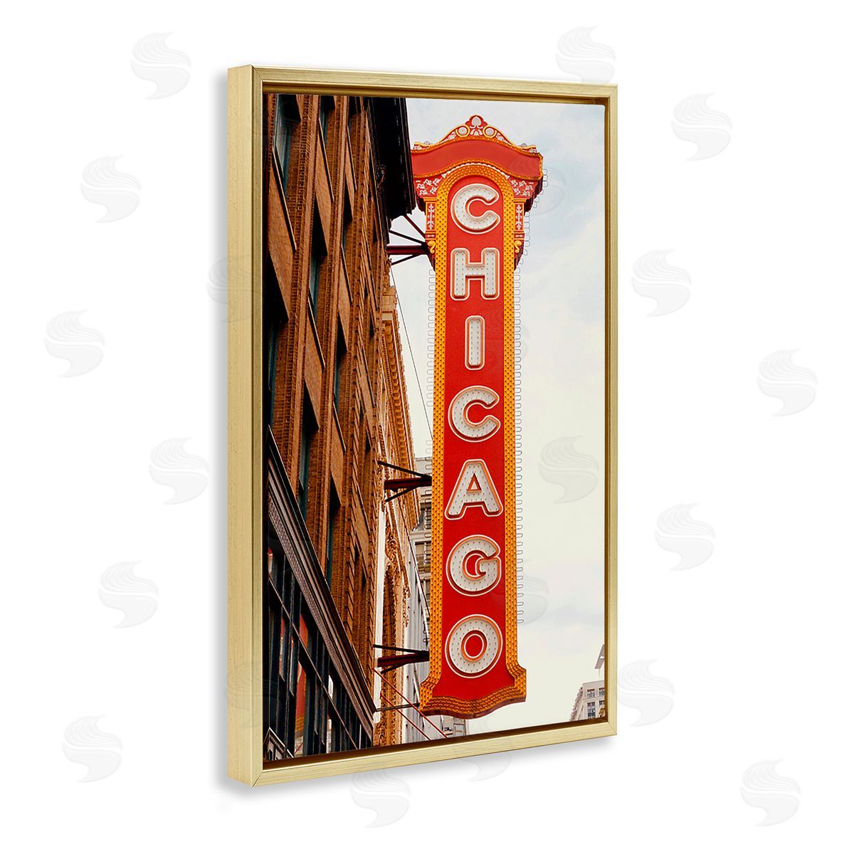 Ashley Singleton Chicago City Sign Gold Floating Frame Canvas Wall Art Print