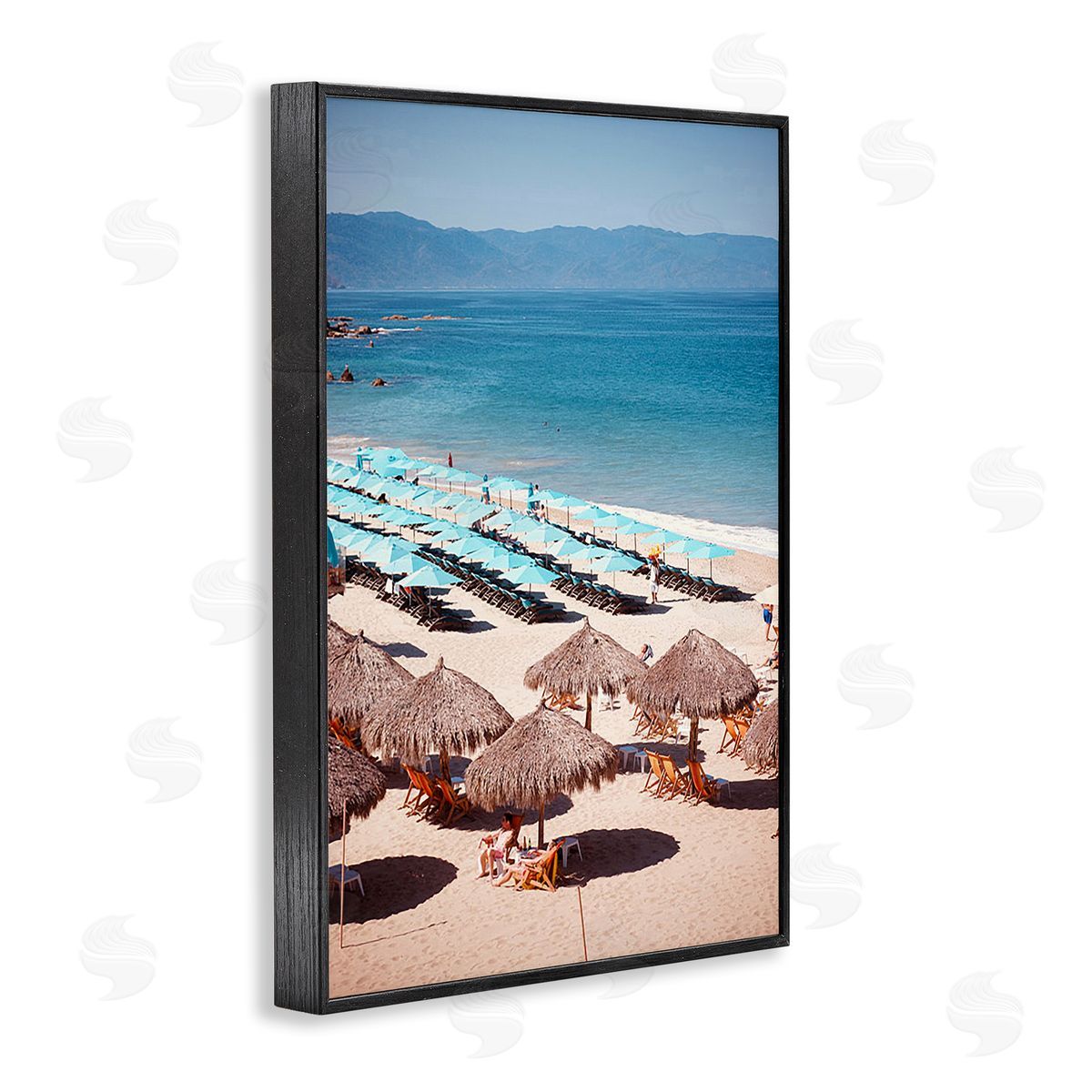 Ashley Singleton Beach Canopies View Black Framed Giclee Wall Art Print