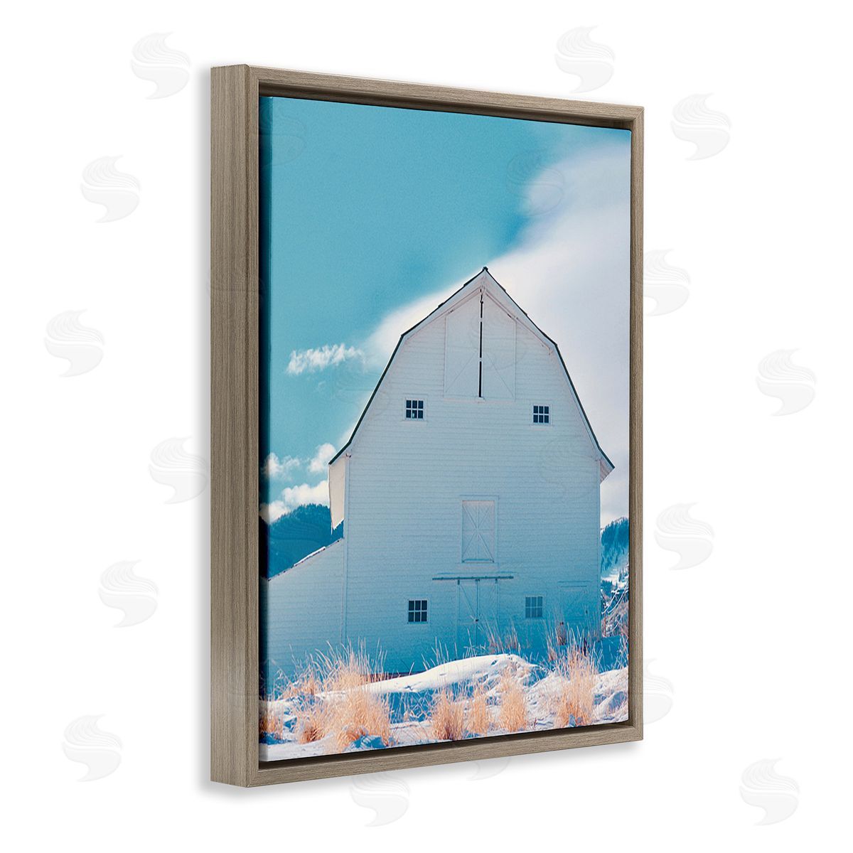 Ashley Singleton Niveous Winter Barn Brown Floating Frame Canvas Wall Art Print