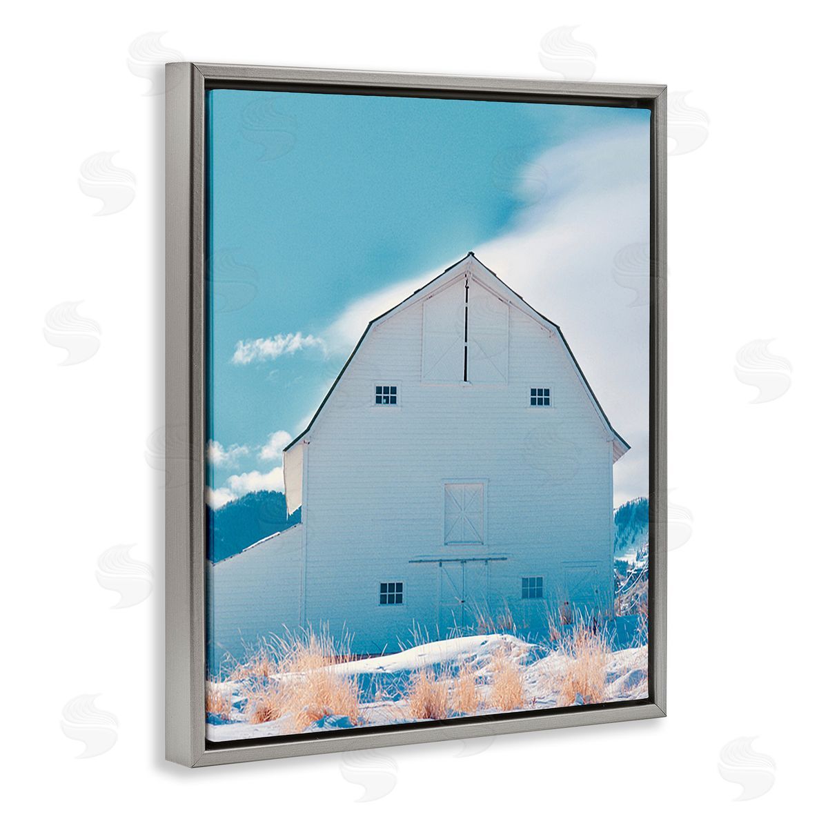 Ashley Singleton Niveous Winter Barn Gray Floating Frame Canvas Wall Art Print