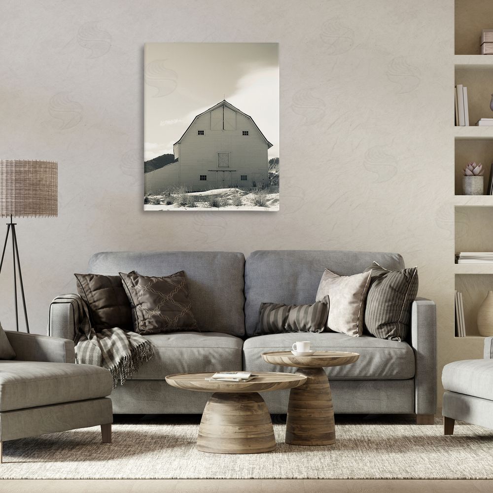 Ashley Singleton Monochromatic Winter Barn Canvas Wall Art Print in Room