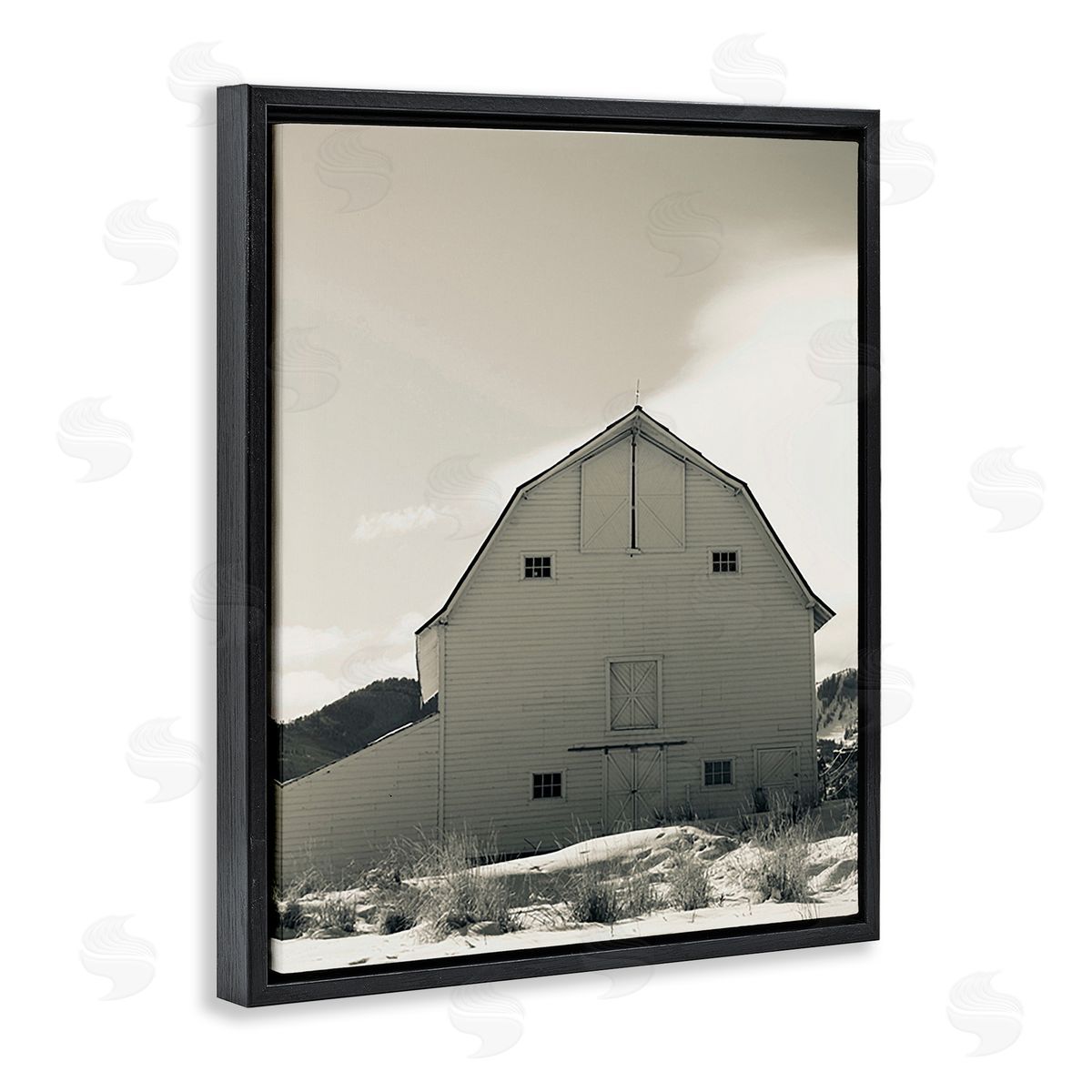 Ashley Singleton Monochromatic Winter Barn Black Floating Frame Canvas Wall Art Print
