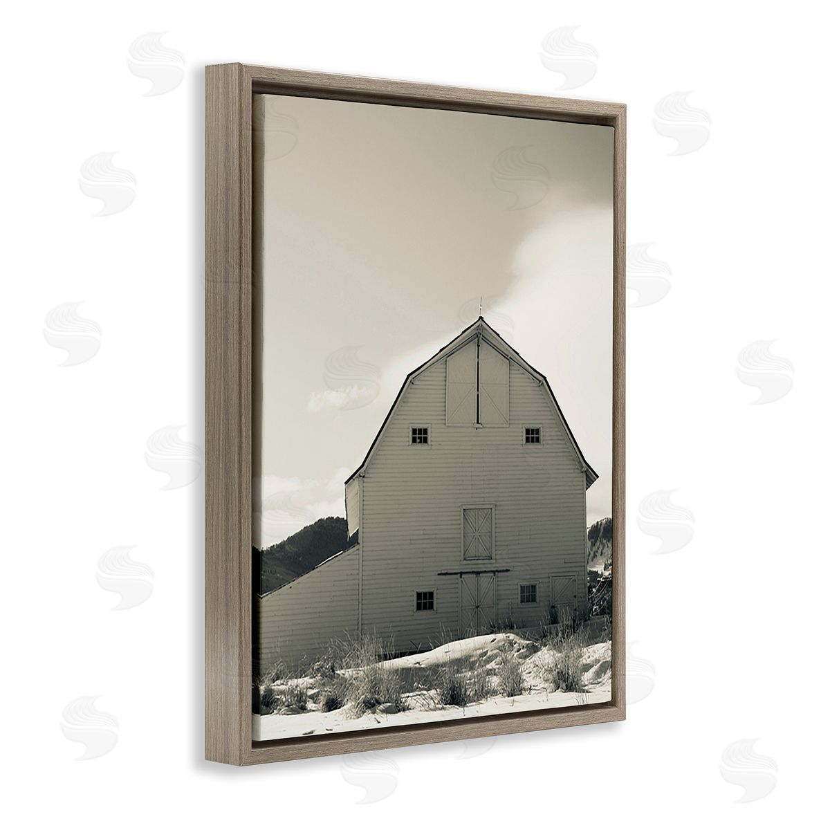 Ashley Singleton Monochromatic Winter Barn Brown Floating Frame Canvas Wall Art Print