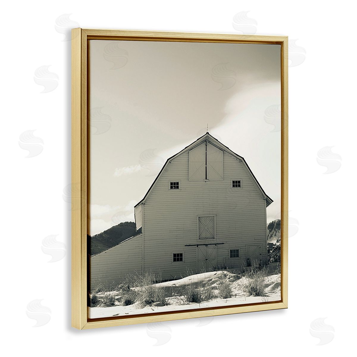 Ashley Singleton Monochromatic Winter Barn Gold Floating Frame Canvas Wall Art Print