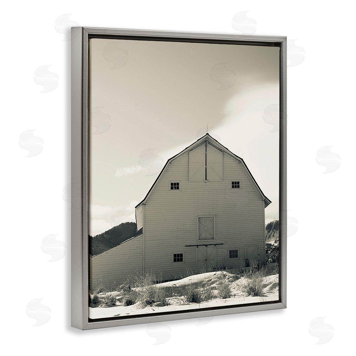 Ashley Singleton Monochromatic Winter Barn Gray Floating Frame Canvas Wall Art Print