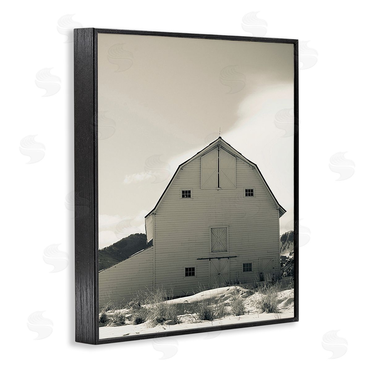 Ashley Singleton Monochromatic Winter Barn Black Framed Giclee Wall Art Print