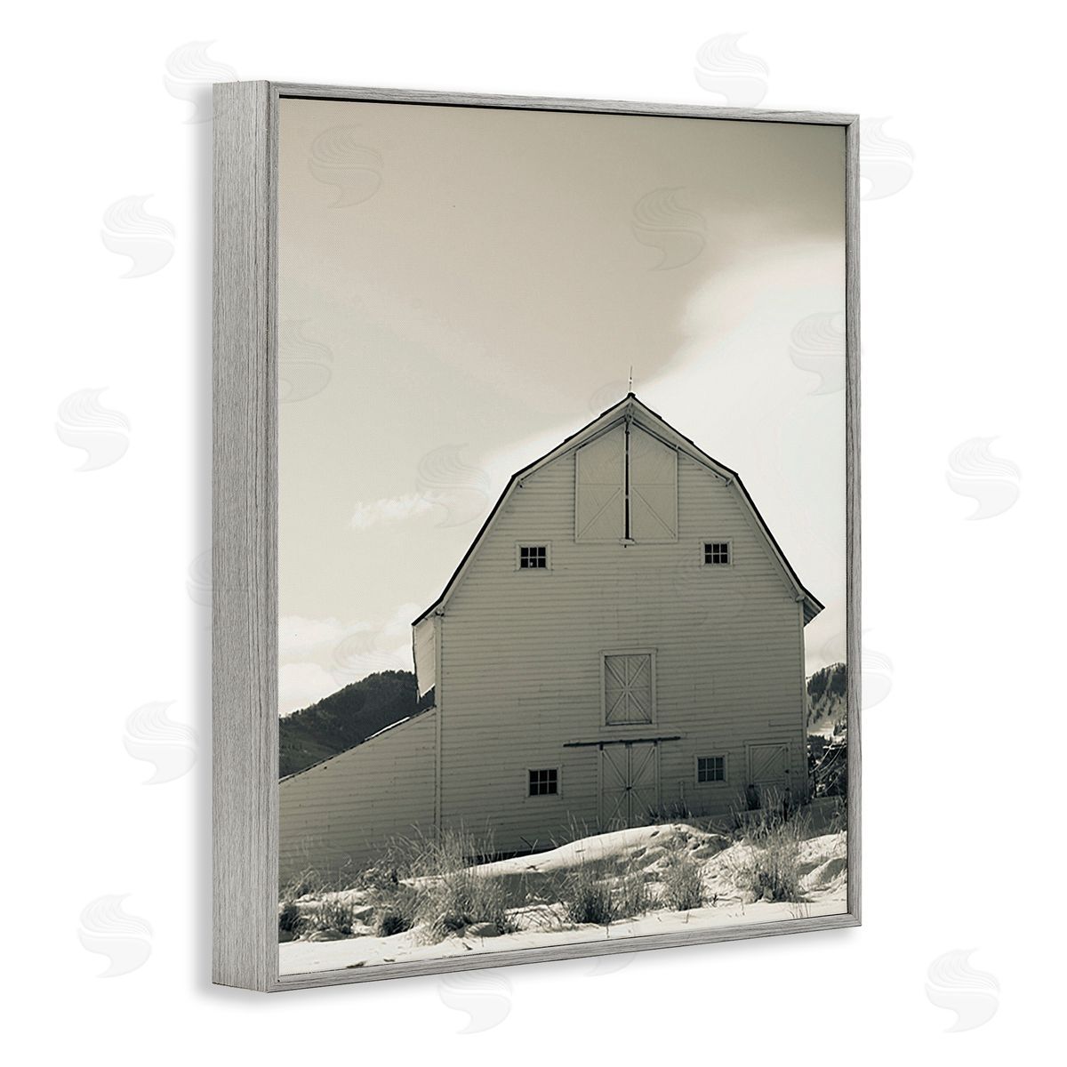 Ashley Singleton Monochromatic Winter Barn Gray Framed Giclee Wall Art Print